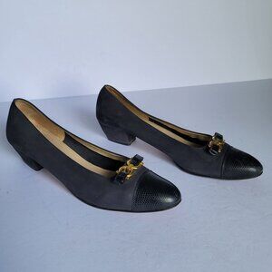 Salvatore Ferragamo Suede-Upper Mixed W/ Embossed Leather Shoes. Size 10 A2